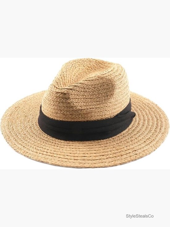Wide Brim Straw Fedora Hat UPF 80+ Sun Protection Packable Summer main image 5